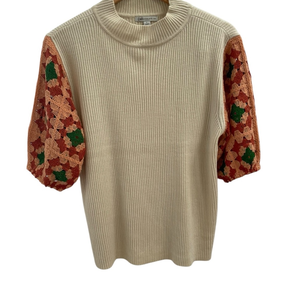 Crochet Sleeve Sweater Boho Grannycore Y2K Cottagecore Knit Retro Chic